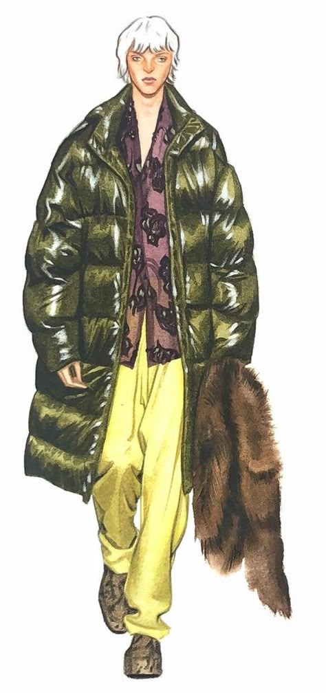 Drawing Of Jacket, Puffer Jacket Drawing Reference, Big Jacket Character Design, Puffer Jacket Drawing, Jacket Fashion Illustration, Winter Wear For Men, Puffy Quilt, Fashion Sketches Men, Jacket Drawing