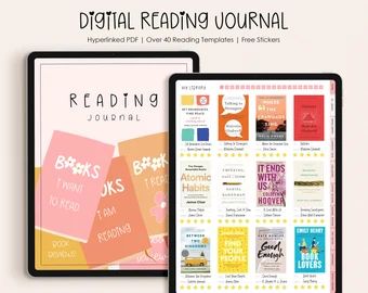 Book Journal Index Page, Digital Reading Journal Template Free, Digital Reading Journal Ideas, Digital Book Journal, Ipad Reading, Monthly Reading Logs, 100 Book Challenge, Digital Reading Journal, Reading Planner