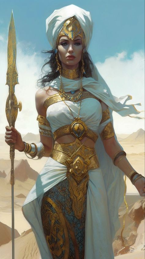 Desert Princess, Amazon Warrior, Ancient Goddesses, Egyptian Queen, Egypt Art, Funny Phone Wallpaper, Fantasy Warrior, Fantasy Inspiration, Fantasy Clothing