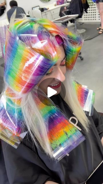 Rainbow Halo Hair, Rainbow Prism Hair, Prism Hair, Holographic Hair, Rainbow Prism, Neon Hair, Halo Hair, Pink Orange Yellow, Hair Nails