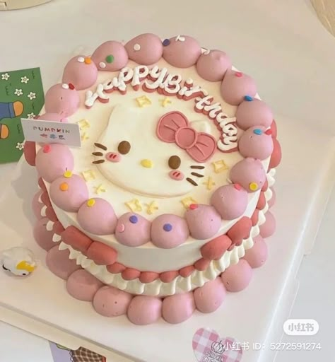 Gökkuşaği Pasta, Sanrio Cake, Kitty Birthday Cake, Cakes Ice Cream, Mario Birthday Cake, Hello Kitty Birthday Cake, Birthday Cake Decorations, Cake Table Birthday, Kitty Cake