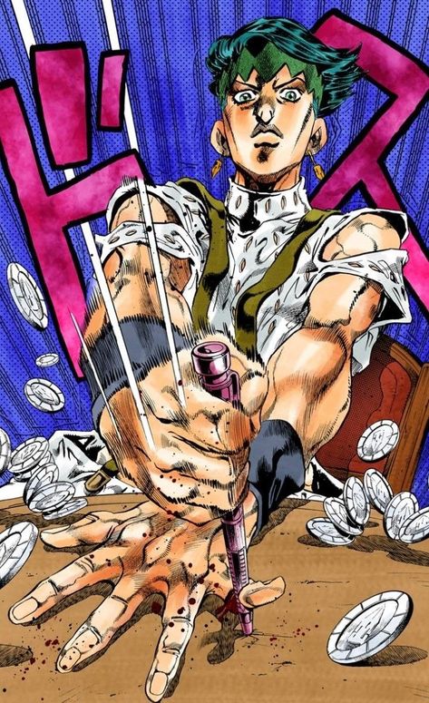 Gore Warning, Jojo's Bizarre Adventure Characters, Rohan Kishibe, Diamond Is Unbreakable, Josuke Higashikata, Panel Artwork, Japanese Poster Design, Jojo Parts, Jojo's Bizarre Adventure Anime