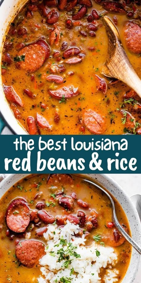 Indulge in the iconic comfort food, Louisiana Red Beans and Rice! This flavorful dish features tender red beans, spicy Andouille sausage, and authentic Creole flavors. Serve it over long grain rice for a satisfying meal. Spanish Food Recipes Mexico, Dinner Recipes For Sensitive Stomachs, Country Meals Southern Style, Southern Red Beans And Rice Recipe, Southern Red Beans And Rice, Southern Red Beans, Louisiana Red Beans And Rice Recipe, Louisiana Red Beans And Rice, Louisiana Red Beans