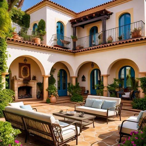 Casa mediterránea con patio. #casamediterranea #patio #casa #WhatsApp #freepik #inteligenciaartificial Spanish House Design, Spanish House, Ibiza, House Design, Patio, Quick Saves, Design, Patios