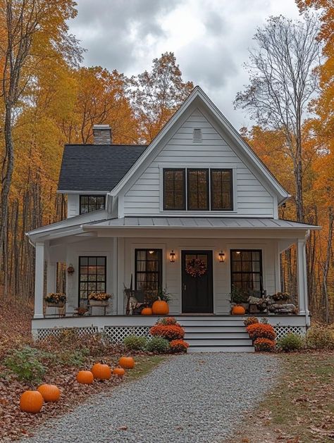 Cozy Cottage Life Fall Cottage House Exterior, Angie Bellemare House, Luxury Homesteading, Cozy Cottage Exterior, Cottage Home Exterior, Angie Bellemare, Fisherman's Cottage, Luxury Outdoor Spaces, Cottage House Exterior