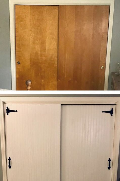 If you have outdated closet doors you can upcycle and give them a fresh update. Painted closet doors is a great way to upgrade your bedroom on a budget. Check out how to paint a closet door. Contact Paper On Closet Doors, Stencil Closet Doors, Rv Closet Door Makeover, Wallpaper On Sliding Closet Doors, Painted Sliding Closet Doors, Painting Closets Interior, Sliding Closet Doors Makeover Diy, Update Sliding Closet Doors, Sliding Closet Doors Makeover