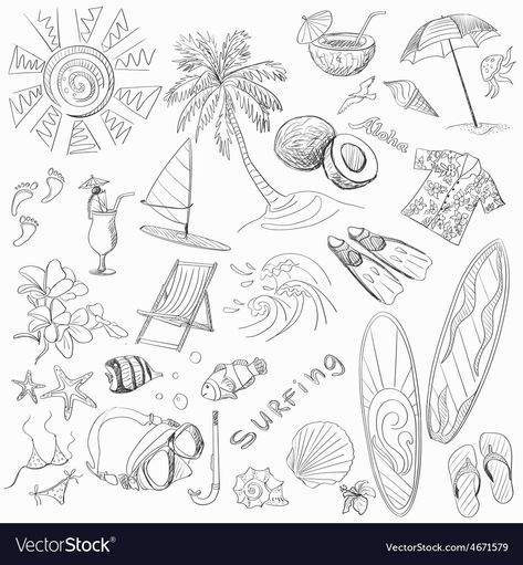 Surf Drawing, Draw Doodles, Space Doodles, Cool Doodles, Doodle Images, Doodle Icon, Hand Draw, Hand Drawn Pattern, Journal Doodles