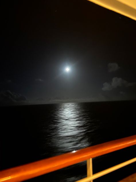 The view of the moon from the cruise ship late at night Moon Sea, Ocean At Night, Dark Night, Cruise Ship, The Moon, Moon, Collage, Water, Pins