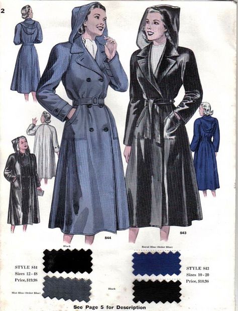 1940s Ward Stilson Raincoat salesman's brochure. Love it! #vintage #1940s #fashion #spring #coats Little Pink Dress, Fashion 1940s, Victoria Secret Models, Shoes Ideas, Vintage Wardrobe, 40s Fashion, Raincoats For Women, 1940s Fashion, Moda Vintage