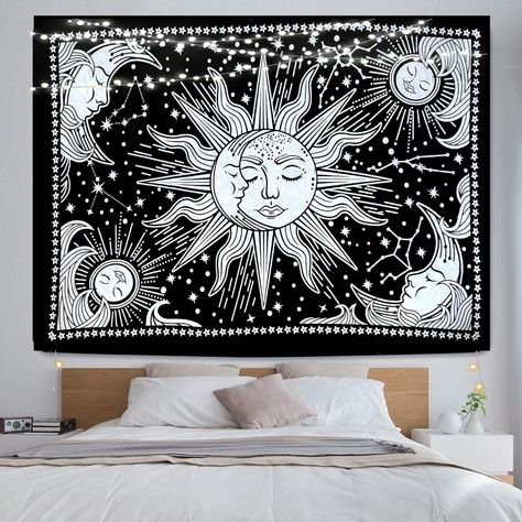 Amazon.com: ICC Sun and Moon Tapestry Black White sun tapestry Wall Sheet Hanging Room Decor Bedroom Aesthetic Tapestries Mystic Art Ceiling Blanket Home Living Psychedelic Hanging Black 30 X 40 Inches : Home & Kitchen Stars Bedroom, Wall Sheets, Sun And Moon Tapestry, Moons And Stars, Moon Tapestry, Tapestry Wall, Moon Star, Bedroom Aesthetic, Sun And Moon