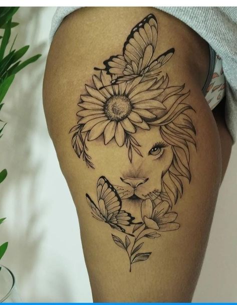 Front Thigh Tattoos, Butterfly Thigh Tattoo, Thigh Tattoos, Tattoos Women, Elephant Tattoo, Thigh Tattoos Women, Elephant Tattoos, Hip Tattoo, Thigh Tattoo