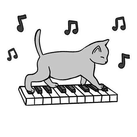 Piano Aesthetic Drawing, Cat Playing Piano, Piano Tattoo, Singing Drawing, Music Notes Drawing, Piano Aesthetic, Music Designs, Music Drawings, Animal Doodles