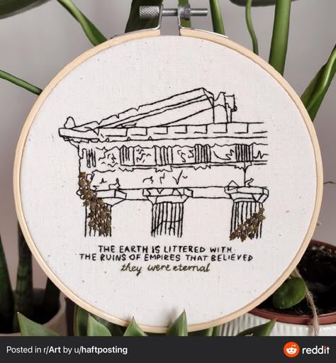 Hoop Drawing, Architecture Embroidery, Crayon Art Melted, Embroidery Works, Ancient Ruins, Embroidery Inspiration, Embroidery And Stitching, A Quote, Needle And Thread