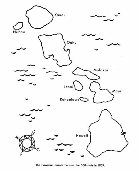 USA-Printables: State of Hawaii Coloring Pages - Hawaii State Map Outline Coloring Page Oahu Map, Hawaiian Islands Map, Hawaii Crafts, Map Of Hawaii, Hawaii Kids, Hawaii Flag, Hawaiian Crafts, Incredible Nature, Hawaii Theme