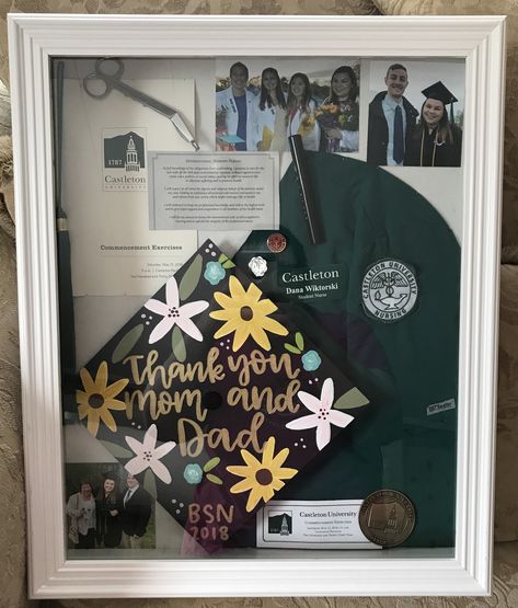 Nursing School Shadow Box Ideas, Graduation Shadow Box Ideas, Graduation Shadow, Diploma Display, Shadow Box Graduation, Graduation Box, Shadow Box Ideas, Graduation Memories, Graduation Cap Decoration Diy