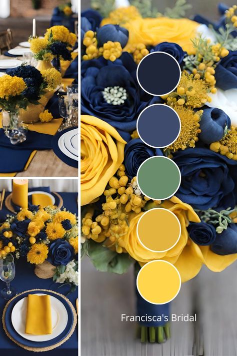 Summer Sunflower Wedding Color Schemes, Wedding With Sunflowers Color Palettes, Banquet Color Schemes, Yellow Color Palette Combination, Blue Yellow Green Color Palette, Mustard Yellow Wedding Theme, Yellow Complimentary Colors, Pale Yellow Color Palette, Blue Green Yellow Color Palette