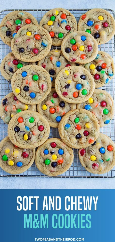 Soft and chewy Christmas cookies perfect for a cookie exchange party! M&M Cookies are the best cookies that kids and adults will like. The colorful chocolate candies put a really fun twist on the classic chocolate chip cookie. Add this recipe to your holiday baking list! Mnm Cookies Recipe, Chewy Christmas Cookies, Mnm Cookies, Holiday Baking List, Baking Recipes For Kids, Cookies Chewy, Baking List, Toffee Cookies, Easy Christmas Cookie Recipes