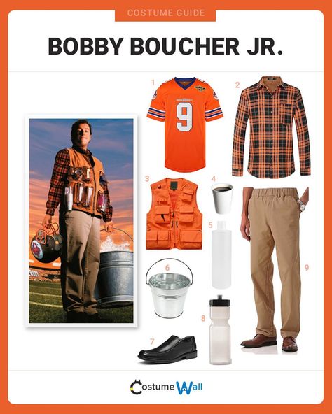 Bobby Boucher Jr. Costume Water Boy Costume Adam Sandler, Bobby Boucher Costume, Adam Sandler Movie Costumes, Waterboy Costume, Adam Sandler Halloween Costumes, Adam Sandler Costume Ideas, Adam Sandler Costume, Bobby Boucher, The Waterboy