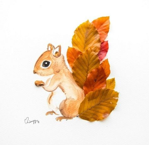 Fall Art Projects, Leaf Crafts, Autumn Crafts, Fall Crafts For Kids, Arte Animal, Art And Illustration, Nature Crafts, Autumn Activities, Autumn Art