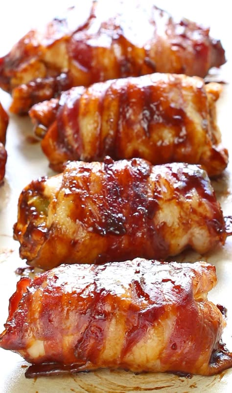 Bacon BBQ Chicken Bombs - Cakescottage Hand Snacks, Bacon Bbq Chicken, Baby Rottweiler, Bbq Bacon, Alfredo Sauce, Bbq Chicken, Bbq Recipes, Bbq Sauce, Grilling Recipes