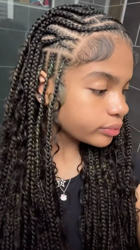 #braids #hairstyle #blackgirl Braid Inspos For Black Women, Hairstyles To Try On Braids, Hairstyles For Picture Day Braids, Cool Protective Hairstyles, Boho French Braid, Kehlani Braids, Pretty Protective Hairstyles, Basic Braids For Black Hair, Hawaii Braids