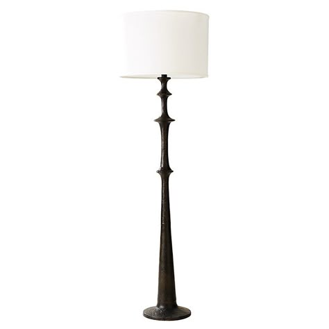 Our Monroe Forged Floor Lamp is a study in sophisticated contrast. The modern silhouette is finished in hand forged bronze, giving it rich rustic texture. This beautifully turned floor lamp is lovely in the living room or beside your favorite reading chair in the bedroom. We complemented the shape with our 18" White Linen Drum Shade. Monroe Forged Table Lamp features:  Handmade of aluminum. Premium brass socket. 3-way metal switch. Black fabric cord. Column Floor Lamp, Iron Floor Lamp, Large Floor Lamp, Floor Lamp Base, Lamp Handmade, Rustic Texture, Reading Chair, Metal Floor Lamps, Black Floor