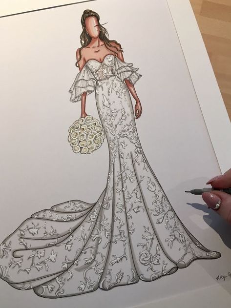 Front Door Open, Bridal Illustration, Wedding Dress Illustrations, My Notebook, Fashion Illustration Tutorial, Fashion Figure Drawing, Special Dress, Dress Illustration, Dress Design Drawing