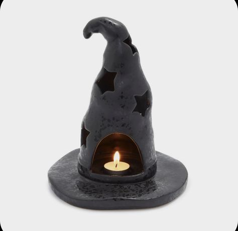 Outdoor Decorations Halloween, Goth Candles, Clay Candle Holders, Clay Candle, Halloween Clay, Halloween Witch Hat, Halloween Outdoor, Halloween Door Decorations, Tealight Candle Holder