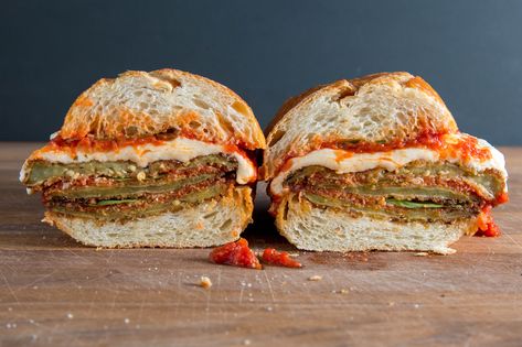 Eggplant Parm Sandwich, Parmesan Sandwich, Eggplant Sandwich, Easy Donut Recipe, Easy Donuts, Fried Donuts, Eggplant Parm, Sandwich Ingredients, Whats For Lunch