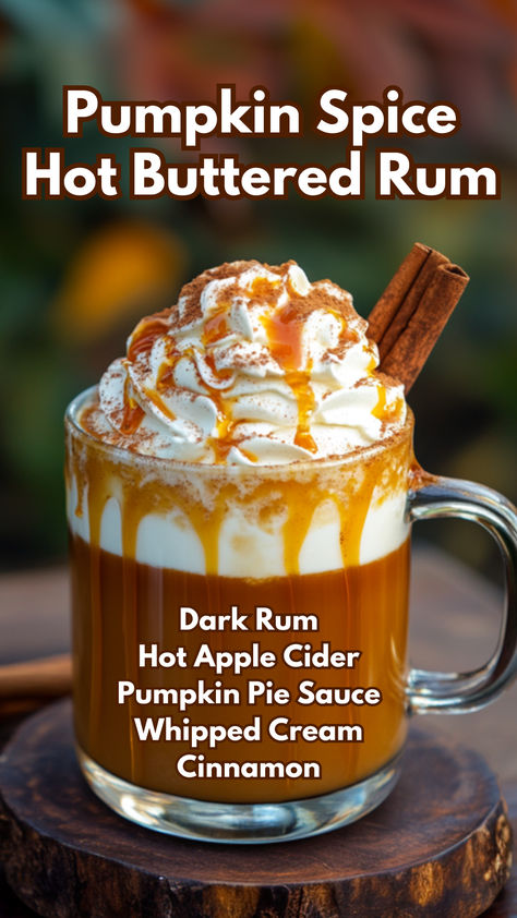 Pumpkin Spice Hot Buttered Rum Fall Hot Drinks Alcohol, Hot Buttered Rum Batter, Pumpkin Cocktails, Pumpkin Drink Recipes, Spiced Rum Drinks, Fall Punch Recipes, Pumpkin Spice Cocktail, Hot Buttered Rum Recipe, Pumpkin Drink