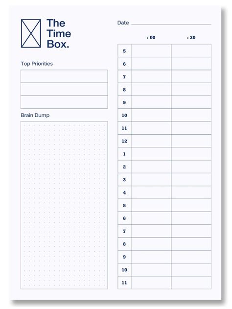 The Time Box is a unique daily time management planner that helps you to focus on your most important tasks and achieve your goals. With its simple yet effective system, you'll be able to take control of your time and get things done. Try it Time Block Planner Free Printable, Daily Time Management, Time Blocking Printable, Time Management Planner, Assignment Planner, Daily Planner Printables Free, Etsy Planner, Daily Schedule Planner, Study Planner Printable