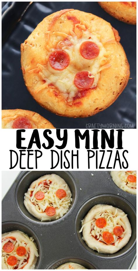 Mini Deep Dish Pizzas Using Canned Biscuit Dough- Kids lunch meal idea. Canned biscuit dinner idea. Muffin tin lunch idea for kids. #deepdishpizzas #minipizzas #pizzarecipes #minirecipes #cheesyrecipes #italianfood #funfoodforkids #craftymorning Lunch Biscuit Ideas, Biscuit Muffin Tin Recipes, Biscuit Cup Recipes, Pizza From Biscuit Dough, Muffin Tin Biscuit Recipes, Canned Biscuit Pizza Recipes, Recipes Using Biscuit Dough, Pizza Cups With Biscuits, Can Pizza Dough Recipes Ideas