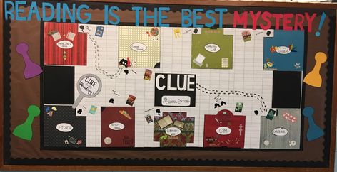 Clue Game Bulletin Board Ideas, Clue Game Bulletin Board, Game Bulletin Board Ideas, Game Bulletin Board, Clue Game, Board Game Themes, Work Bulletin Boards, Clue Games, Ra Boards