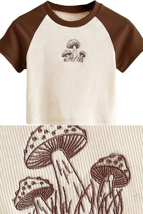 Cute mushroom shirt for summer days! #ad💅 Mushroom Shirt Design, Mushroom Shirts, Mushroom Clothes, Mushroom Clothing, Mushroom Core, Aesthetic Mushroom, Cartoon Mushroom, Mushroom Shirt, Cute Mushroom