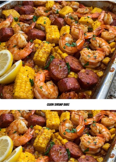 Spice up dinner with this delicious Cajun Shrimp Bake! Juicy shrimp, bold Cajun flavors, and easy prep make it a weeknight favorite. #Cajun #ShrimpBake #SeafoodLovers #EasyRecipes #SpicyDinner Cajun Shrimp Nachos, Seafood Bake Recipes Ovens, Cajun Shrimp Bake, Shrimp And Okra Recipes, Soul Food Dinner Party, Cajun Shrimp And Sausage Pasta, Easy Cajun Shrimp, Cajun Shrimp And Sausage, Shrimp Bake