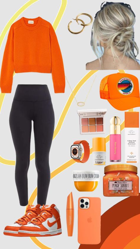 Orange fit #outfitinspo #beauty #homedecor #fit #orange #lululemon #stanleycup #jordans #skincare #drunkelephant #like #rarebeauty #follow Fox Oc, Basketball Game Outfit Women, Orange Lululemon, Basketball Game Outfit, Preppy Sweatshirts, Everyday Fits, Orange Fits, Teen Outfits, Preppy Clothes