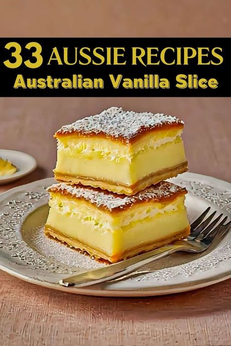 Australian Vanilla Slice Recipe, Australian Food Recipes, Traditional Australian Food, Cheese And Bacon Rolls, Australian Bbq, Australian Meat Pie, Vanilla Slice Recipe, Sticky Pork Ribs, Australian Party