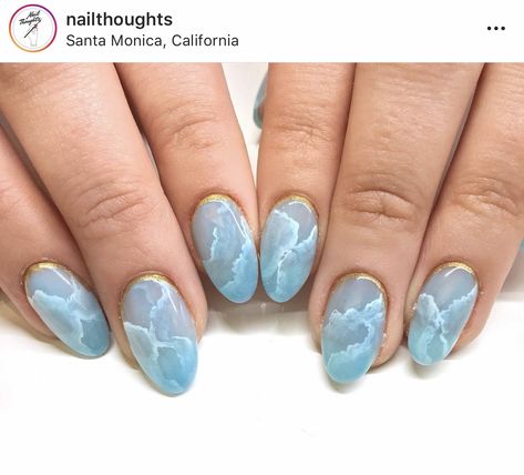 Blue marble cloud nails Cloud Marble Nails, Short Nail Designs Sky Blue, Marbled Blue Nails, Blue Quartz Nails, Sky Blue Marble Nails, Light Blue Cloud Nails, Baby Blue Marble Nails, Light Blue Marble Nails, Blue Sea Nails