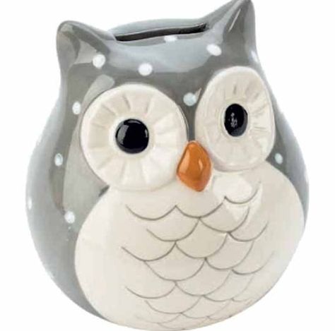 Banker owl. Owl Cookies Decorated, Modeling Clay Recipe, Owl Pottery, Big Little Basket, Savings Jar, Owl Collection, Air Dry Clay Projects, Savings Box, Paint Your Own Pottery