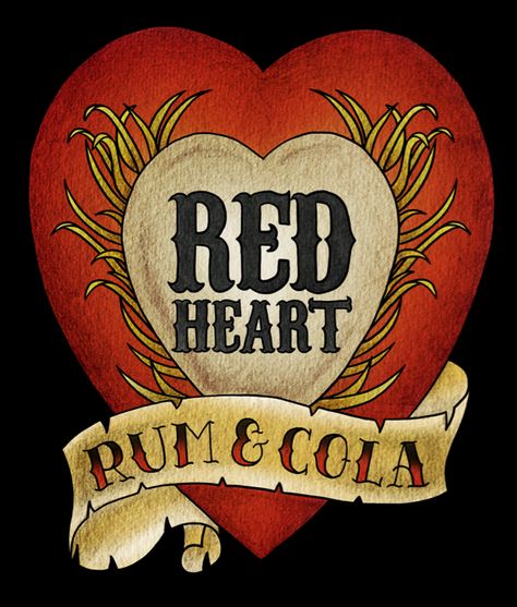 RDT label design for Red Heart Rum.  Illustrator: AMI collective Cocktail Drinks, Label Design, Christmas Nails, Red Heart, Small Tattoos, Rum, Illustrator, Drinks, ? Logo