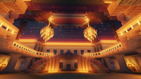 Minecraft Castle Ballroom, Minecraft Manor Interior, Minecraft Ballroom Ideas, Ballroom Minecraft, Minecraft Ballroom, Minecraft Casino, Underground Village, Mc Interior, Minecraft Staircase