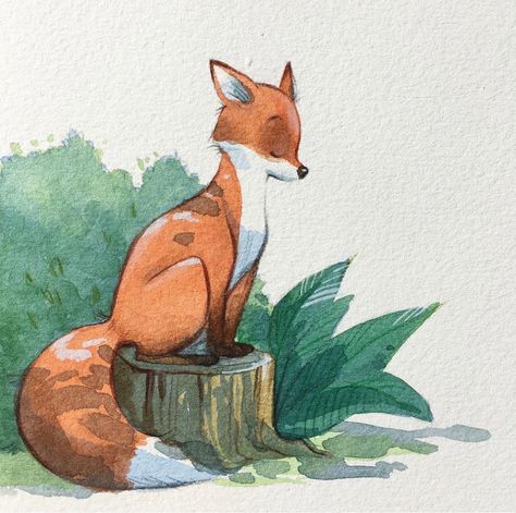 Arts Pencil, Cute Fox Drawing, Fox Watercolor, Draw Watercolor, Pencil And Watercolor, Character Background, Craft Drawing, Forest Drawing, Aquarelle Painting