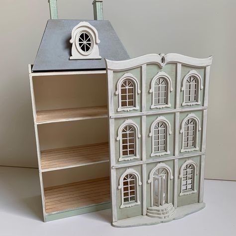 Shabby chic dollhouse, miniature architecture, frontopening dollhouse available in my shop Tinysnowdropz Dollhouse Cabinet Diy, Luxury Dollhouse, Miniature Architecture, Shabby Chic Dollhouse, French Doll House, Dollhouse Victorian, French Dollhouse, Dollhouse Cabinet, Cardboard Dollhouse