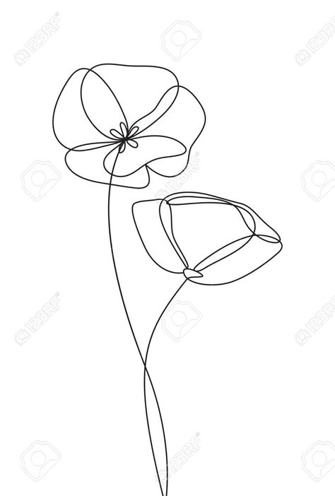 One Line Poppy Drawing, Flower Contour Drawing, One Line Poppy, Poppy Line Drawing, Flower Icon Logo, Simple Poppy Tattoo, Poppy Line Art, Minimalist Doodles, One Line Flower