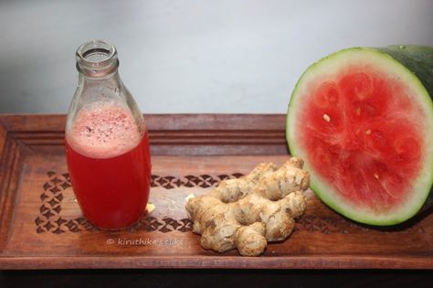 Watermelon Ginger Juice Recipe                          For clicking the juice, I used the glass bottle and my daughter (who hates watermelon) got impressed with the glass bottle and tasted the juice. She had almost a half glass of juice, I suppose after liking the taste only. It was a great pleasure for me, as the juice was a blend of ginger and lemon. Ginger good for digestion and lemon obviously has Vitamin C. Cleansing Juice, Kidney Detox Cleanse, Watermelon Health Benefits, Healthy Detox Cleanse, Watermelon Benefits, Detox Juice Cleanse, Kidney Detox, Lemon Detox, Kidney Cleanse