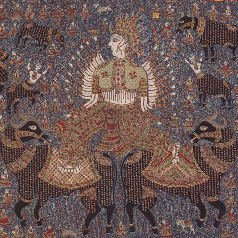 A Mata-Ni-Pachedi Guide to Riding Like A Goddess - Sarmaya Mata Ni Pachedi Paintings, Mata Ni Pachedi, Temple Art, Indian Folk Art, Water Bodies, Lord Vishnu, A Goddess, Animal Friends, Animals Friends