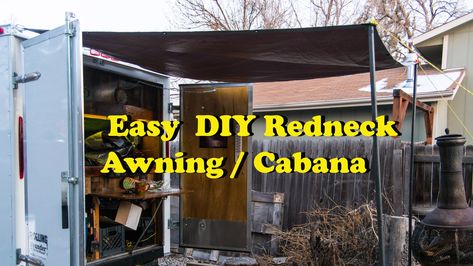 Diy Rv Awning, Bunk House Plans, Rv Awning Ideas, Quirky Home Decor Inspiration, Dark Modern Home, Horse Trailer Organization, Living In A Camper, Trailer Awning, Tarp Poles