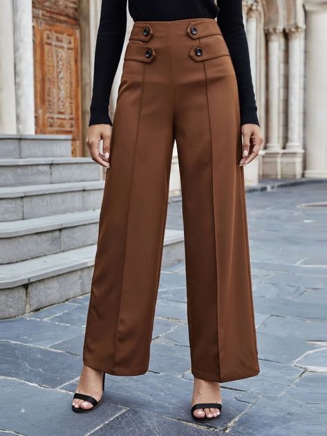 Trouser Pants Pattern, Womens Pants Design, Mens Polo T Shirts, Trouser Design, Coffee Brown, Pants Design, Pants Pattern, Shein Style, Brown Fashion