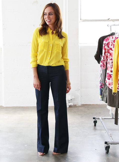 A-Z: How To Wear the Yellow Trend, yellow, flares, flare pants Cheap Yellow Pants For Fall, Yellow Navy Outfit, Yellow Top Black Pants Outfit, Yellow Denim Bottoms For Fall, Fall Yellow Trousers, Yellow Denim Jeans For Fall, Yellow Pants Outfit, Yellow Jeans, Yellow Pants