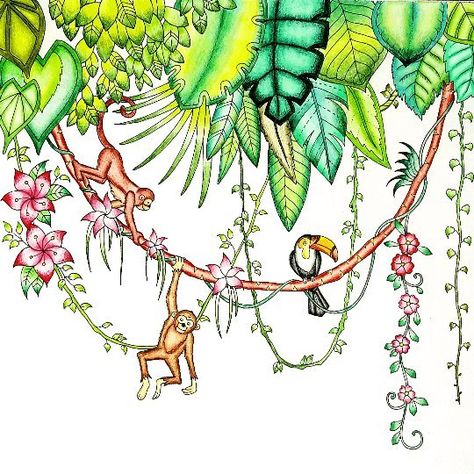 Magical Jungle Coloring Book, Jungle Coloring Pages, Jungle Drawing, Johanna Basford Magical Jungle, Magic Jungle, Magical Jungle Johanna Basford, Enchanted Forest Coloring, Joanna Basford, Gardens Coloring Book